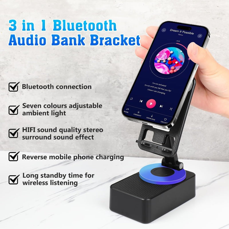 3-in-1 Foldable Bluetooth Speaker Stand with Power Bank