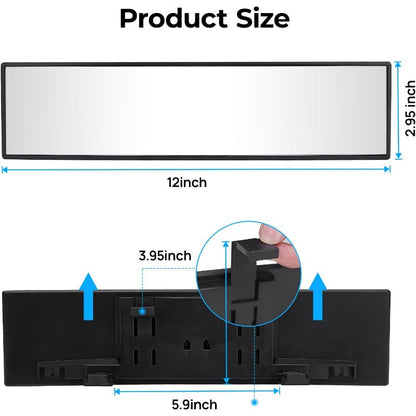 12-Inch Clip-On Panoramic Rear-View Mirror