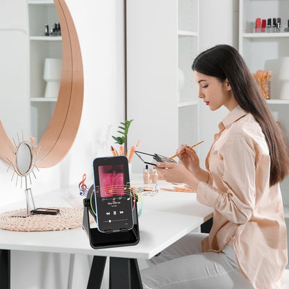 4-in-1 Wireless Audio Dock – Induction + Bluetooth Speaker Stand with RGB Lighting